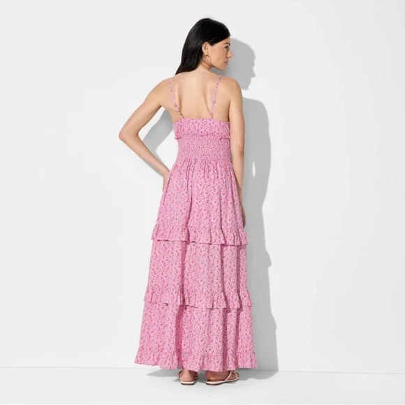 Women's Smocked Maxi A-Line Dress - Wild Fable Pink Floral XL - Picture 3 of 3